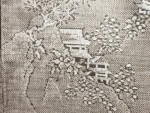 アンティーク　寺院風景模様織出し本場泥大島紬着物（5マルキ）